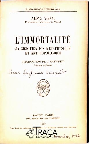 Limmortalitè - Sa Signification Métaphysique et Anthropologique