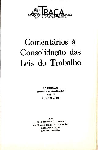 Comentários À Consolidação das Leis do Trabalho - Vol. 2