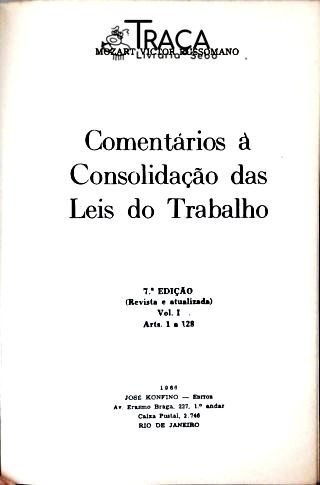 Comentários à Consolidação das Leis do Trabalho - Vol. 1