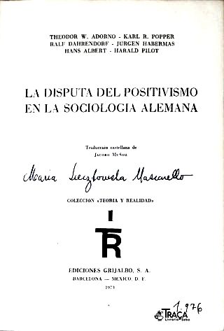 La Disputa del Positivismo en la Sociologia Alemana