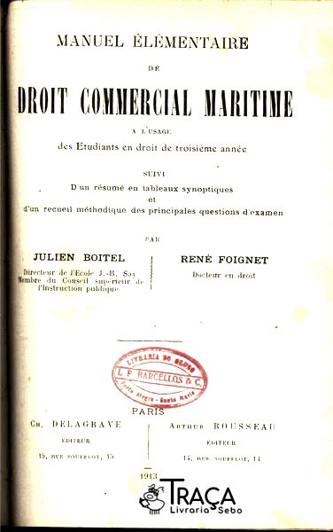 Manuel Élémentaire de Droit Commercial Maritime